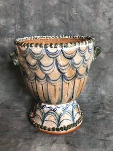 Wheel-Thrown Ceramic Pedestal Urn with applied handles and decoration