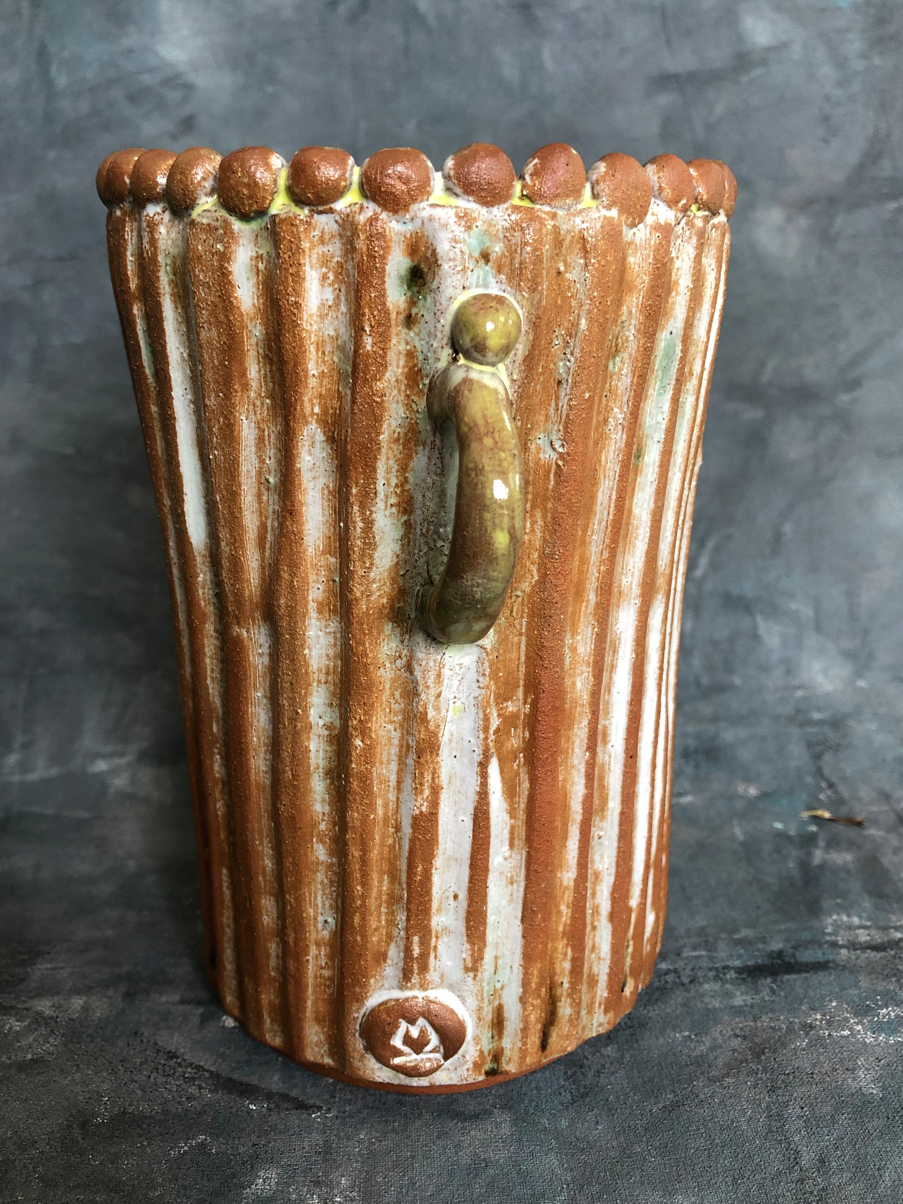 Wheel-Thrown Ceramic Cylinder Vase with Applied decoration