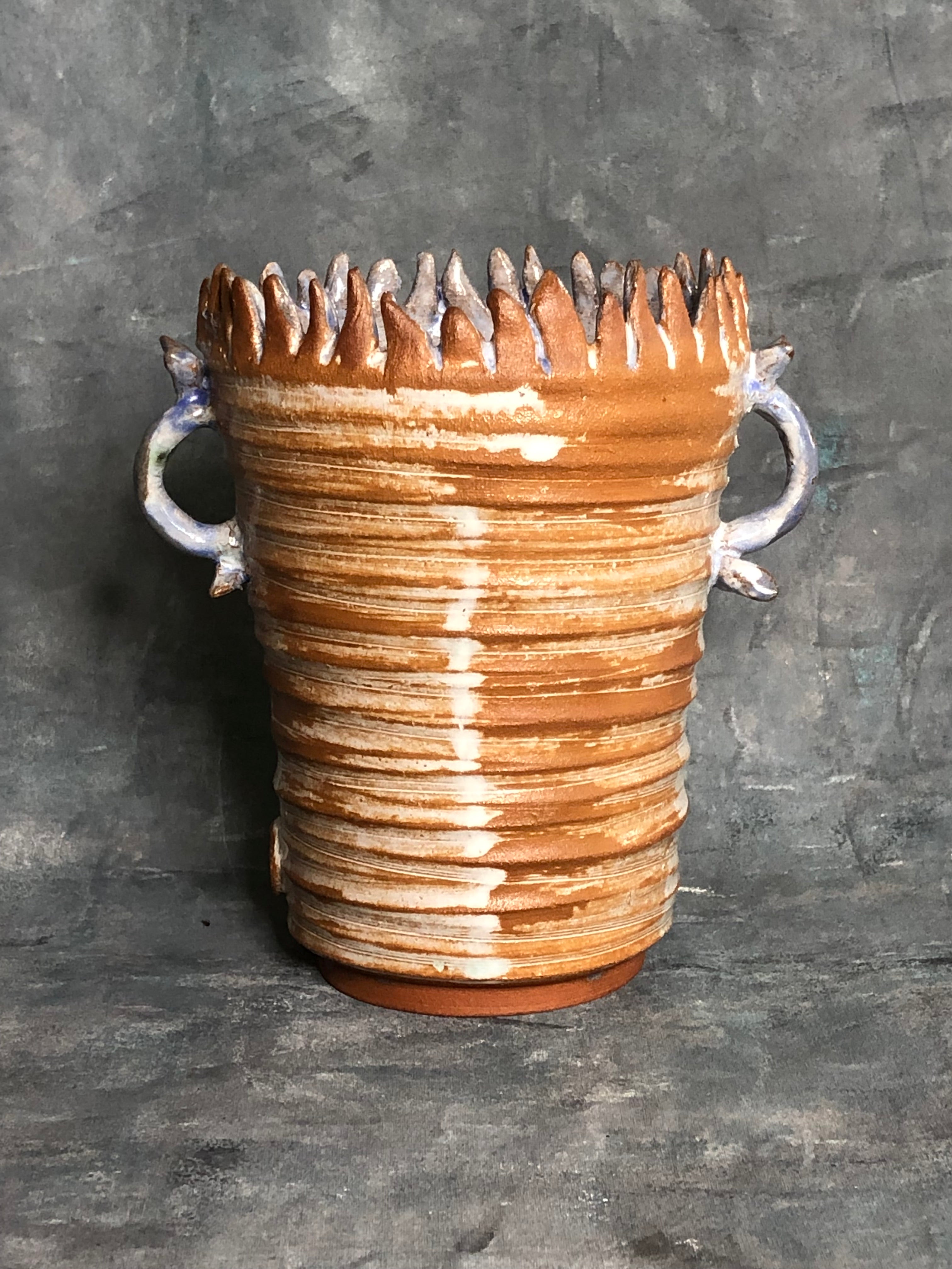 Wheel-Thrown Ceramic Cylinder Vase with Applied decoration