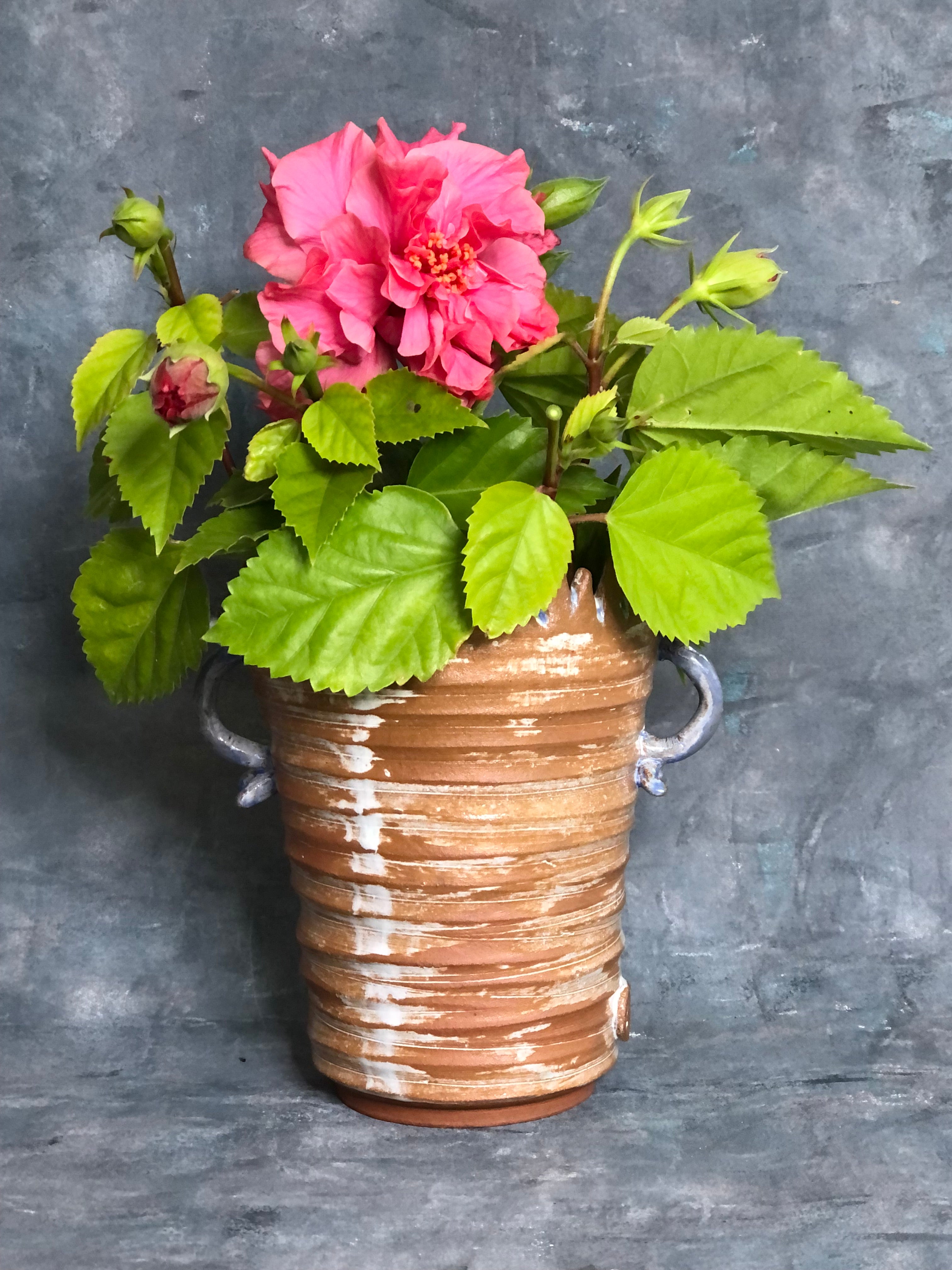 Wheel-Thrown Ceramic Cylinder Vase with Applied decoration