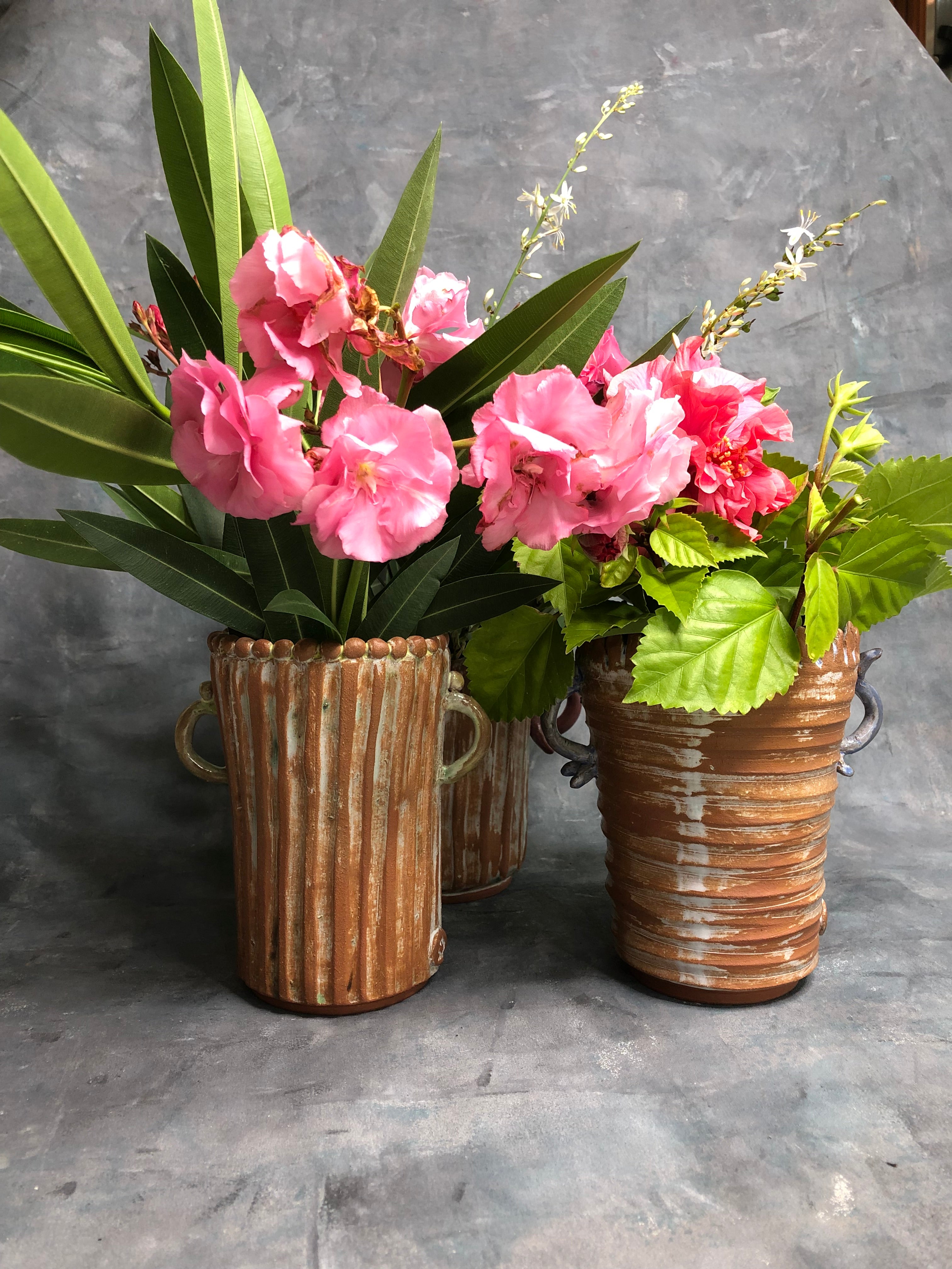 Wheel-Thrown Ceramic Cylinder Vase with Applied decoration