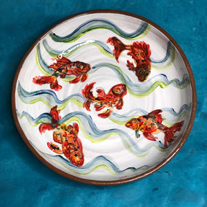 Large Wheel-Thrown Hand-Painted Platter or Dish