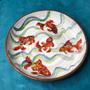 Large Wheel-Thrown Hand-Painted Platter or Dish