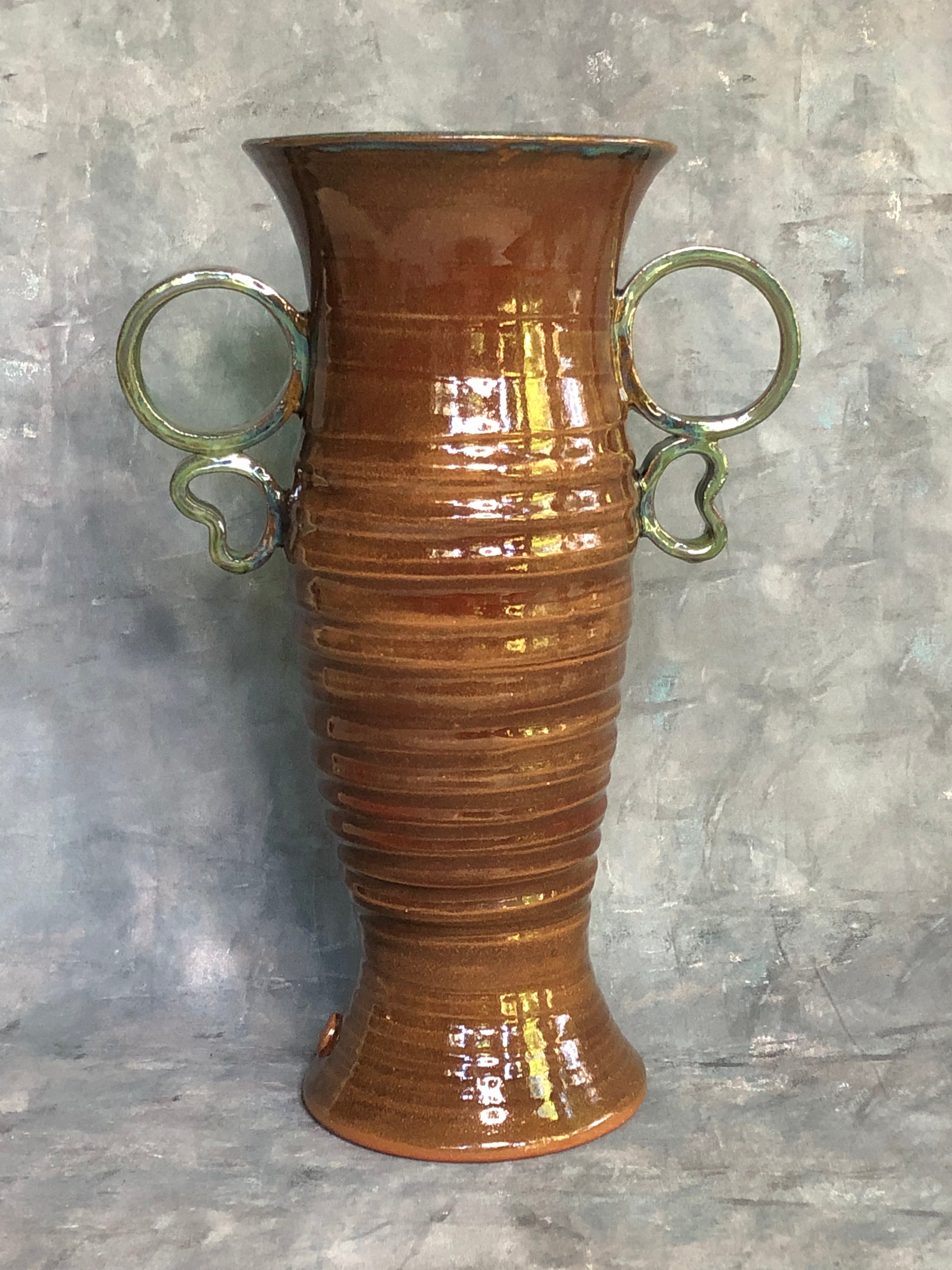 Tall Wheel-Thrown Vase with Applied Handles