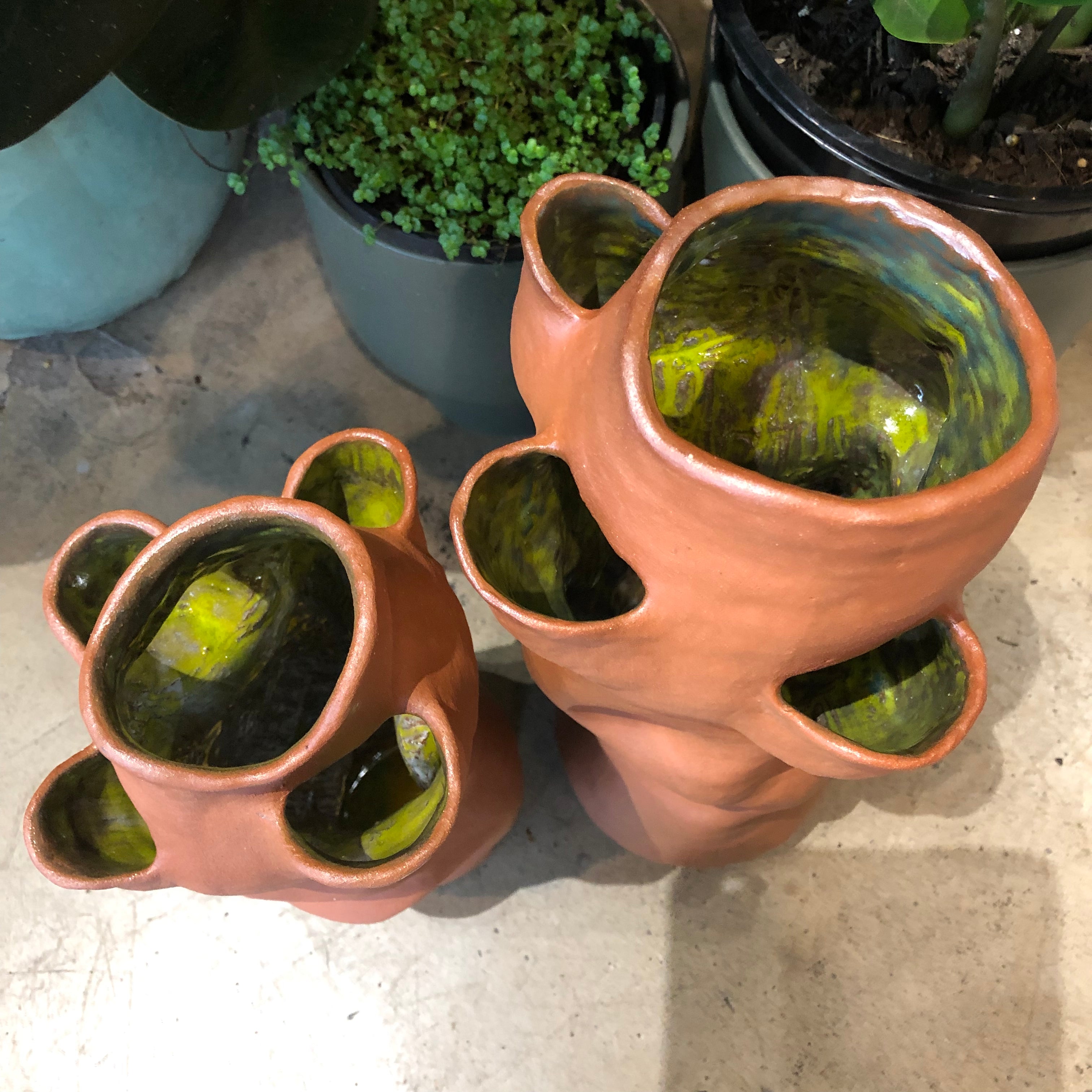 Hand-built Organic Terracotta Ceramic Slot Vase