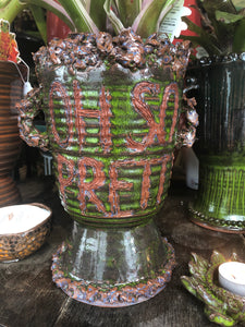 Lime Wheel-Thrown Ceramic Urn with Applied handles